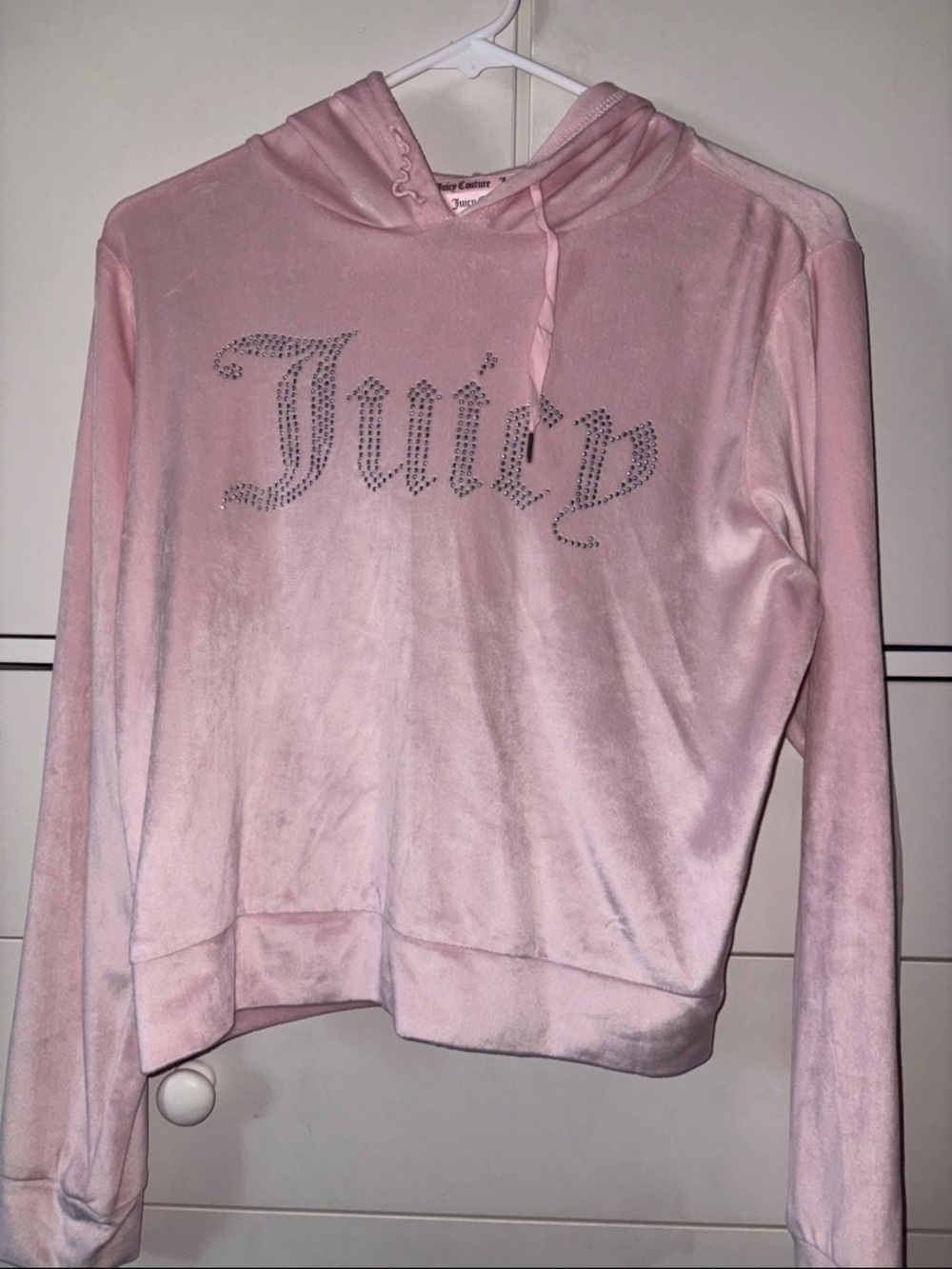 Juicy Couture Light Pink Velour Rhinestone Logo Hoodie